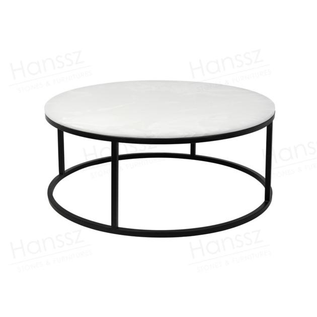 Black metal frame white marble top round coffee table