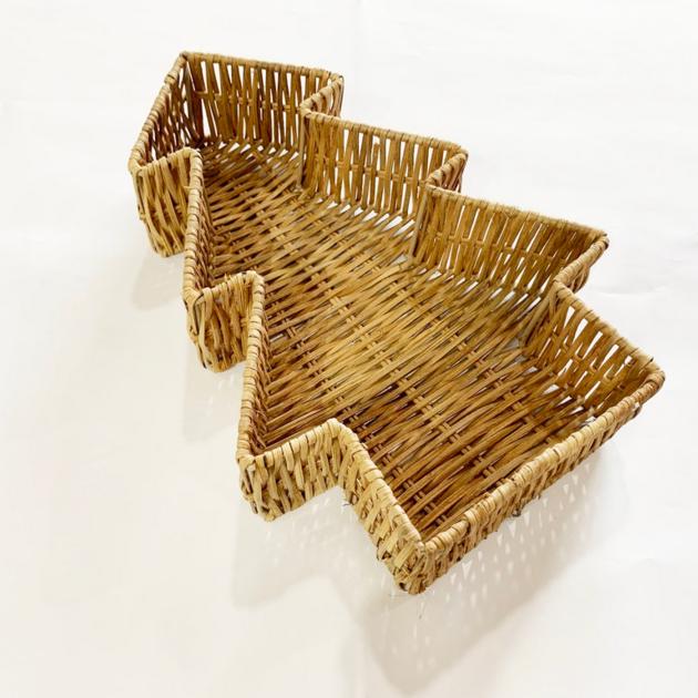 Wicker Buff Rattan Woven Storage Tray Pine Tree Shape Christmas Manufactured in Vietnam HP - T022