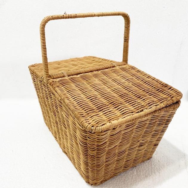 Wicker Buff Rattan Woven Picnic Basket with Lids and Handles Manufactured in Vietnam