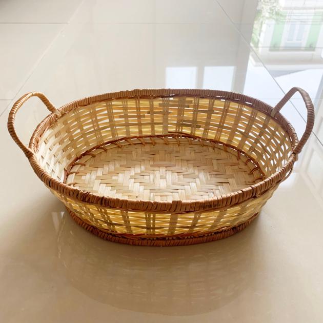 Oval Bamboo Rattan Woven Fruit Storage Basket with Handles Manufactured in Vietnam