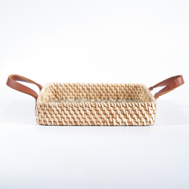 Square Rattan Woven Mosaic Serving Tray