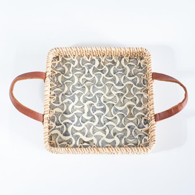 Square Rattan Woven Mosaic Serving Tray