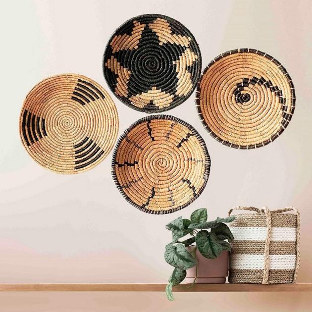 Patterned Seagrass Woven Basket Wall Decor Wall Art Made in Vietnam 