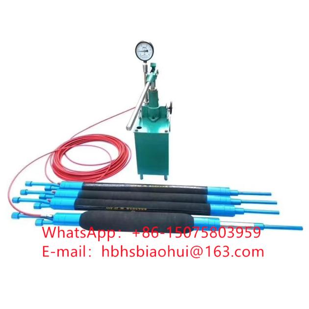Cement/water injection inflatable packer for borehole