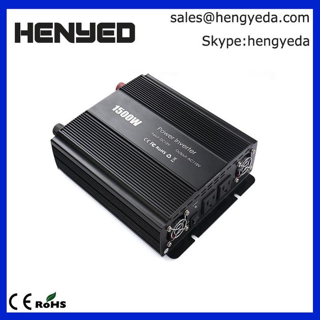 1500W Car Power Inverter 2 AC Outlets 12V DC to 110V AC with Battery Clip Cable