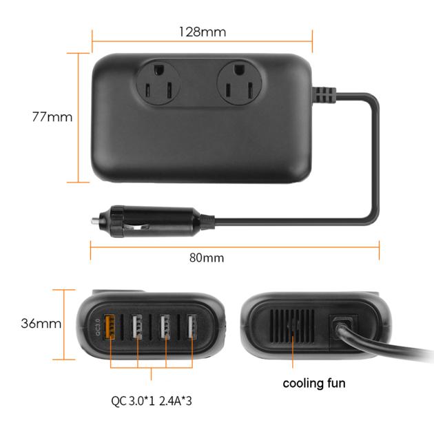 160W Car Power Inverter 18W QC3
