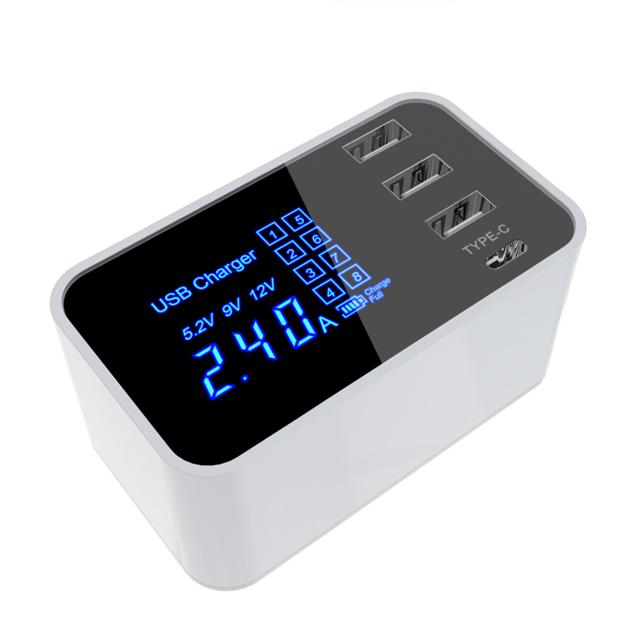 5V 4A 3 USB 5V 2A 1 TYPE-C Port 20W multiple usb charger adapator adapter with lcd display