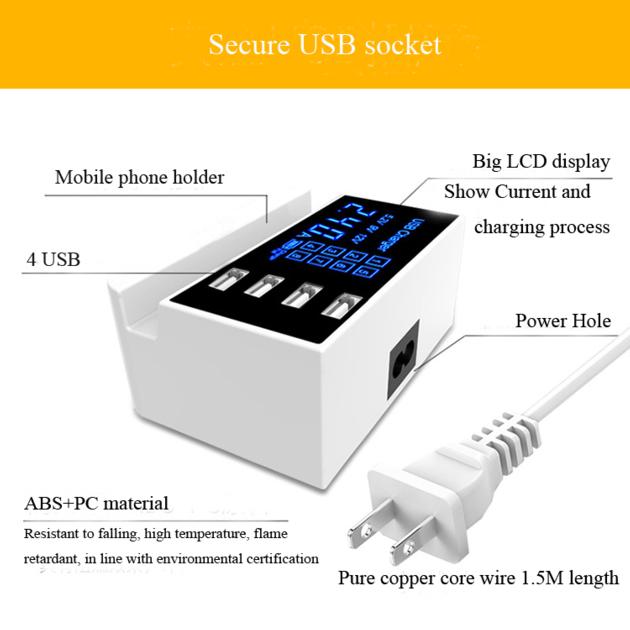 5V 4A 20W 4 USB Port multiple usb charger adapator adapter with lcd display