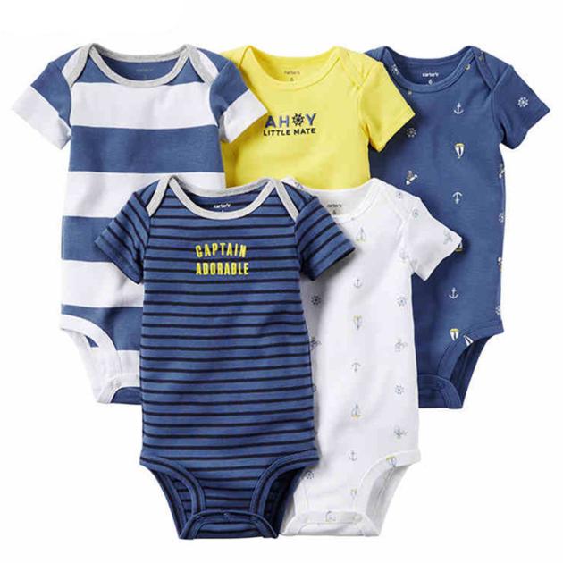 Five-Piece Set Short Sleeved Cottony Baby Romper Garment Infant Clothes Baby Crawling Sui