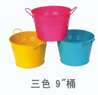 three color 9'' tin bucket