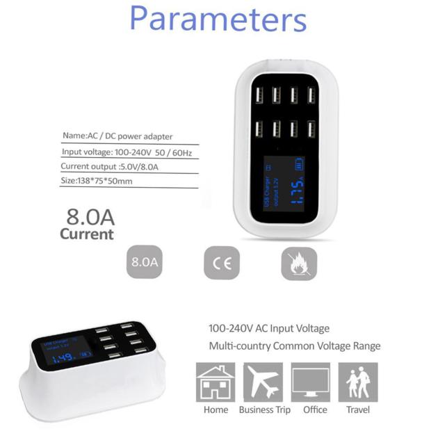 LCD Display 8 Port USB Fast