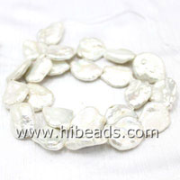 14-15mm freshwater white coin keishi pearls strand