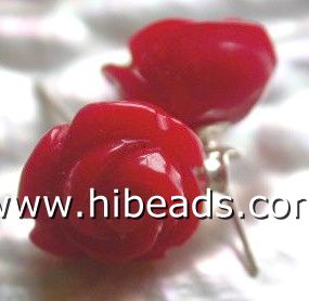 rose flower coral earrings 12mm red beads 925 hook