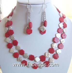 12mm red hexagon coral necklace 17