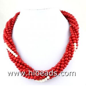 7 rows red coral necklace 17