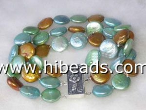 Multicolor coin pearl bracelet 7.5