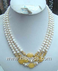 Natural freshwater pearl necklace 6-7mm pearl with yellow jade