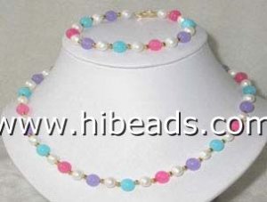 8mm colored jade gemstone necklace with 7-8mm pearls