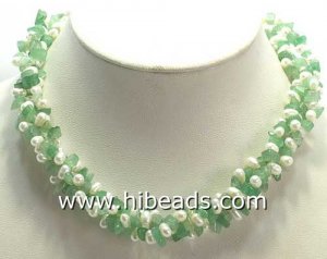 6mm aventurine gemstone necklace with 5-6mm pearls