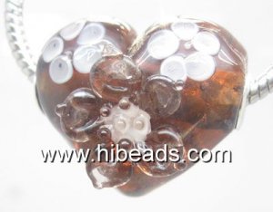Heart shape pandora style glass beads silver core wholesale