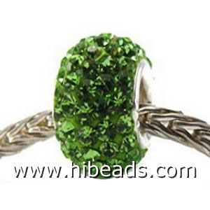 Silver beads with green Swarovski crystals fit Pandora