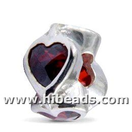 Nobby silver beads with heart red zircon fit pandora SCS039-F