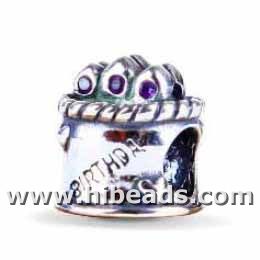 Lovely birthday cake silver beads with purple circon