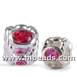 Charming pandora style silver beads with pink zircon