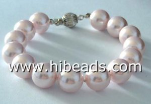 Round pink 14mm sea shell pearl bracelets wholesale