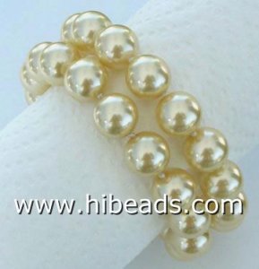 Two strands golden 12mm sea shell pearl bracelets
