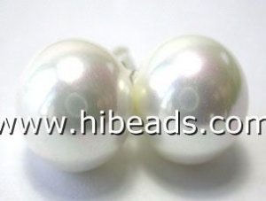 12mm round white sea shell pearl earrings silver studs