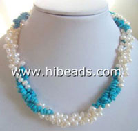 Irregular turquoise and freshwater pearl necklace wholesale