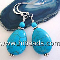 Flat and round turquoise earrings sterling silver hooks