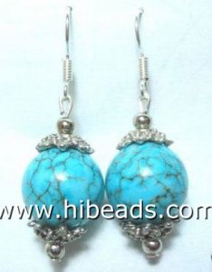 Round 12mm blue truquoise earrings sterling silver hooks