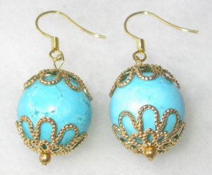 12mm round blue turquoise earriings sterling silver stud