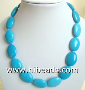 Oval blue natural turquoise dyed necklace with clasp