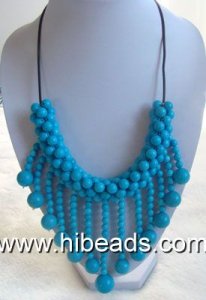 Beautiful round dyed blue turquoise necklace wholeslae