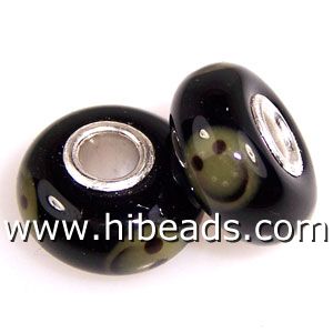 Smiling face black glass trollbeads with silver core
