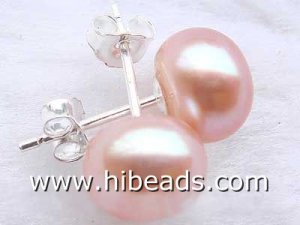 Cultured purple pearl earrings with 925 silver hook 7.5-8mm bead