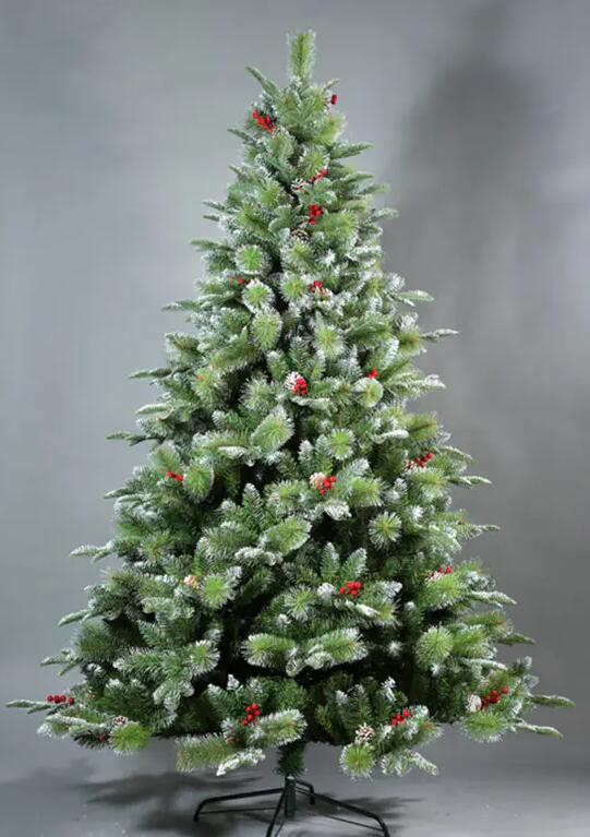 6FT PE PINE NEEDLE, PVC MIXED CHRISTMAS TREE WITH RED BERRIES AND PINE CONES
