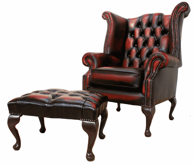 Oxblood Sofas Chairs and ottomans.