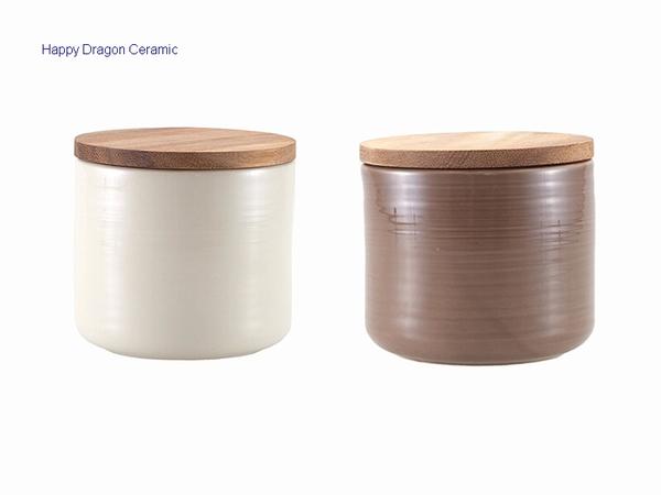 Brown Ceramic Candle Jars with Wood lid, Ceramic candle Containers