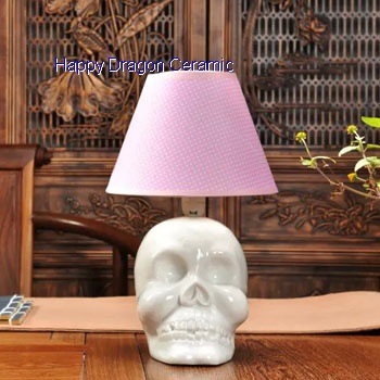 White Glowing Skull Shape Ceramic Table Lamps, reading lamps