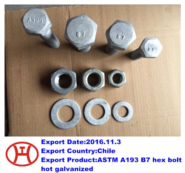 ASTM A193 B7 hex bolt hot galvanized