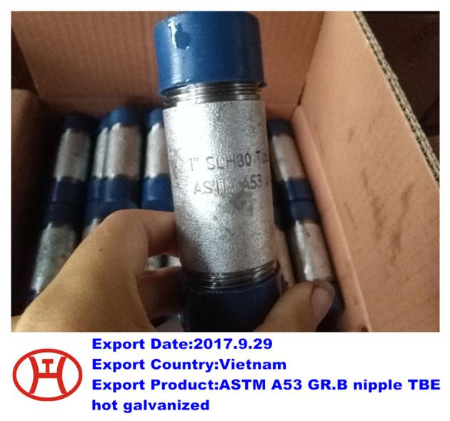 ASTM A53 GR.B nipple TBE hot galvanized