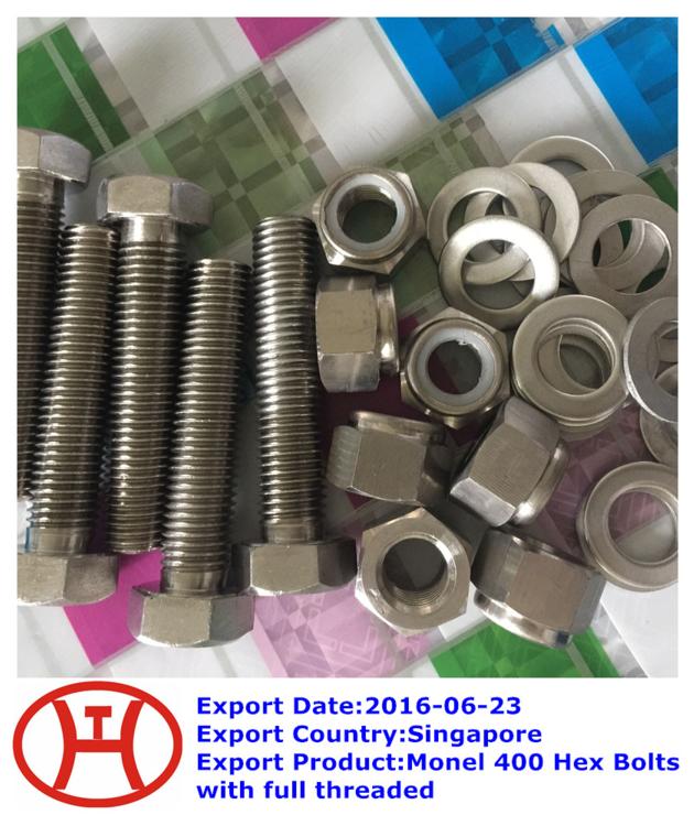 Monel 400 Hex Bolts with full threaded