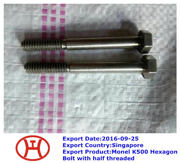 Monel K500 Hexagon Bolt with half threaded