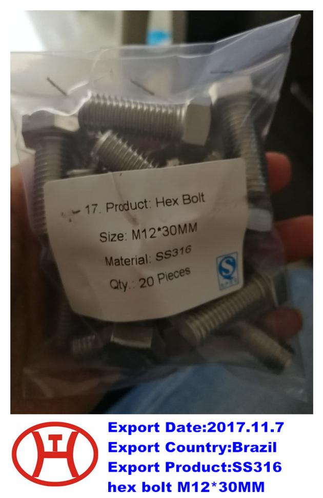 SS316 hex bolt M12 30MM