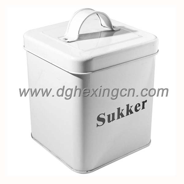 Square biscuit tin with handle