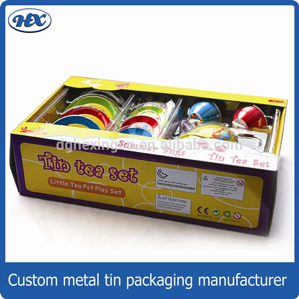 Kid favorite game playing usage tin tea set toy set metal tea toy set